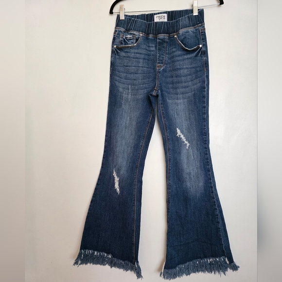 Insane Gene Denim - Womens Insane Gene Pull-on Bell Bottom Flare Raw Hem Jeans